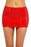 MISS NOIR Wetlook Sexy Minirock (S-4XL) Vinyl PVC Damen Kurze Rock mit Reißverschluss Party Clubwear Röcke (XXL, Rot)