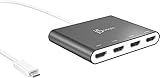 j5create USB-C auf 4 HDMI Anschlüsse Adapter Hub- Multimonitor Verteiler - Unterstützt Vier 1080p 60Hz Anzeigen - Kompatibel mit Typ-C MacBook und Windows (JCA366)