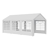 Outsunny Pavillon Partyzelt 3x6m Garten Festzelt Gartenpavillon mit 4 Seitenwänden Fenster Polyester+Metall Weiß