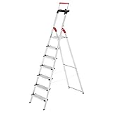 Hailo L85 ComfortLine Alu-Sicherheits-Stehleiter | 7 XXL-Stufen belastbar bis 150 kg | tiefe Standfläche & Haltegriff | Stehleiter mit Ablage | Aluleiter made in Germany | Leiter rostfrei | silb