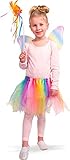 Folat 21846 21846-Regenbogen-Fee Kostüm-Rock mit Flügeln und Zauberstab, Einheitsgröße Kinder, Mehrfarbig, F