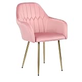 Wolmics 1 Esszimmerstühl Skandinavischer Wohnzimmerstühl ergonomisch Esstisch Stuhl aus Samt,Küchenstuhl Armlehnstuhl mit Rückenlehne und Metallbeinen,Rosa+G