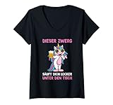 Damen Dieser Zwerg Säuft Dich Locker Unter Den Tisch Einhorn Party T-Shirt mit V