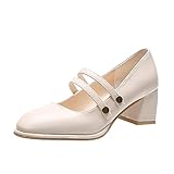 Damen Pumps Mit Blockabsatz Sandalen Pu Leder Komfort Ballerinas Mid Heel Geschlossen Zeh Elegant Schuhe Süß Bequeme Runde Zehen Hochzeit Frauen Vintage Damen-Sandalen Sandalette Arb