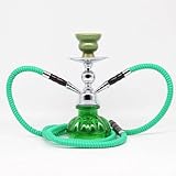 Overvloedi Hookah Doppelschlauch Glas Hookah Shisha Pfeife Glasvase Doppelpfeife Shisha Keramik Schüssel Zange Komplett Traditionelle Hauswasserpfeife SetHookah Pfeife kurz-grü