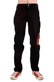 Tiger Of London - Punk Black Cotton Work Pants with Red Tartan Tiger Side Pocket 36 / Black