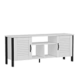 Madden + Dee Studio Country TV Schrank | Fernsehtisch mit 2 großen Schränken & 3 Ablagen | Moderner Landhausstil | 150 x 61 x 40 cm | Weiß