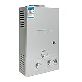 Lfhelper Lpg Gas Warmwasserbereiter, 8L Instant Propangasdurchlauferhitzer, 2.11 GPM Tragbarer Durchlauferhitzer mit Duschset für Outdoor Camping Wohnmobil Dusche, Silb