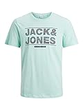 JACK & JONES Herren Basic T-Shirt Print-Druck Basic Regular Fit Oberteil Kurzarm, Größe:L, Variante:MOD18 Hellb