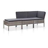 vidaXL Gartenmöbel 3-TLG. mit Auflagen Sitzgruppe Garten Garnitur Lounge Sofa Sitzgarnitur Gartenset Gartensofa Ecksofa Mittelsofa Fußhocker Poly Rattan G