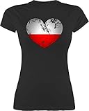 Fussball WM 2022 Fanartikel - Polen Vintage Herz - XL - Schwarz - Polska Tshirt Damen - L191 - Tailliertes Tshirt für Damen und Frauen T-S