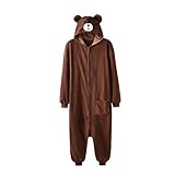 Schlafanzug Animal Onesie Plus Size XXL Bär Kigurumis 150-190 cm Erwachsene Frauen Männer Pyjama Schlaf Overall Polar Fleece Zipper Jumpsuit-Bär_XL