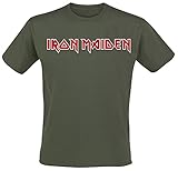 Iron Maiden Logo Männer T-Shirt Khaki S 100% Baumwolle Band-Merch, B