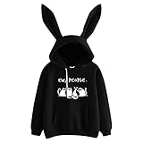 Damen-Sweatshirt, für Halloween, Herbst, Winter, mit Kapuze, personalisierbar, für Frauen, Hasenohr-Hoodie, originelle Damen-T-Shirts, Damen-T-Shirts, (#004)schwarz, X-Larg