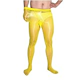 LoveLeiter Herrenstrumpfhose Männer lang Unterhose Unterwäsche Strumpfhose Herren Leggings Pants Hosen Transparent Nylon Strumpfhose Durchgehendem Body (Gelb, Freie Größe)