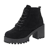 LULUZ Damen Biker Boots Herbst Winter Stiefel Freizeitstiefel Modische Ankle Boots Rutschfest Schnürstiefelette Bequeme Outdoor S