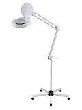 Komerci KML-9003-5D-LED Lupenleuchte mit Standfuß, LED Lupenlampe dimmbar, Rollstativ, 125mm 5 Dioptrien Linse, weiß