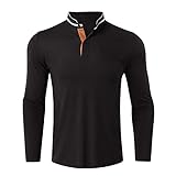 Poloshirt Herren Langarm Baumwolle Golf T-Shirt Casual Tops Schnelltrocknend Tshirt Sport Outdoor Polohemd mit Knopfleiste Leicht T-Shirt S