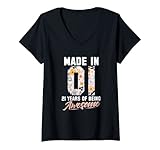 Damen Hergestellt im Jahr 2001 21 Years of being awesome 21st Birthday Flowers T-Shirt mit V