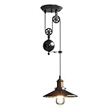 Pendelleuchte vintage glas, kronleuchter vintage schwarz, COCOL Metall Pulley-Anhänger Loft-Deckenleuchte Pendelleuchte Retro Kronleuchter für Esszimmer/Wohnzimmer/Küche/Café(Schwarz mit glas)