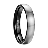 Mabohity Ring Herren/Damen Matt Gebürsteter Titan-Ring Titanium 4mm Breit Gewölbt Ehering Verlobungsring Freundschaftsring Hochzeit Band, Schwarz Silber, Größe 62