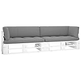 vidaXL Kiefernholz Weiß Imprägniert Palettensofa 2-Sitzer mit Kissen Sofa Garnitur Lounge Sitzgruppe Gartenmöbel Gartensofa Palettenmöbel Eck