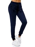 OZONEE Damen Jogginghose Hose Trainingshose Sporthose Freizeithose Motiv Damenhose Fitnesshose Sweathose Sweatpants Joggpants Fußballhose JS/CK01 DUNKELBLAU M