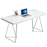 Computertische Moderner Leichter Luxus. Pc. Laptop Schreibtisch minimalistisches Hausschlafzimmerschreibtisch mit goldenem Metallrahmen und weißem Desktop, 1.0/1,2/1,4/1,6/1,8m Eckschreib