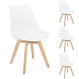 BlueOcean Möbel-Set mit 4 Esszimmerstühlen aus massivem Holz, Retro-Lounge-Seite, klassisches Design, weiches PU-Leder, gepolsterte Sitzpolster, für Zuhause, Küche, Café, Bü