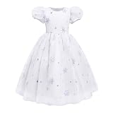 IWEMEK Mädchen ELSA Kostüm Eisprinzessin Eiskönigin Pailletten Schneeflocke Prinzessin Kleid Halloween Karneval Fasching Kostüme Festlich Festzug Weihnachten Geburtstagsfeier Kleid Weiß 4-5 J