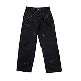 Hose Herren Straight Denim Baggy Jeans Jeanshose Männer Loose Fit Baggy Jeans Herren Denim Straight Cut Jeans Blaue Freizeithose Lange Jeanshose mit Taschen und Löcher, Schwarz B