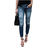 Damen Jeans Boyfriend Style Hohe Taille Falten Persönlichkeit Zerrissene Jeans Mode Lässig All-Match-Denim-Hose XL