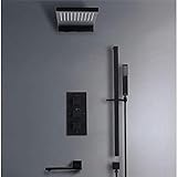 SDCVRE Waschtischarmatur Thermostatische Badezimmer-Duscharmatur in der Wand Gold-Badewannen- und Duscharmaturen-Set Schwarz Thermostat-Mischbatterie Badewanne und Regendusche,Schw