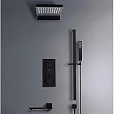 SDCVRE Waschtischarmatur Thermostatische Badezimmer-Duscharmatur in der Wand Gold-Badewannen- und Duscharmaturen-Set Schwarz Thermostat-Mischbatterie Badewanne und Regendusche,Schw