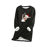 TTWOMEN Weihnachten Damen Dickes Fleece Langarm Pullover Shirts Casual Print Rundhalsausschnitt Warmes Sweatshirt Unterwäsche Top