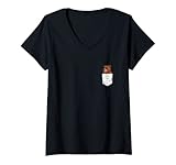 Damen Bär in der Brusttasche Braunbär in Tasche Geschenk T-Shirt mit V
