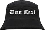 Individueller Anglerhut - altdeutsch - schwarz - Bucket Hat - Fischerhut mit Wunschtext Bedruckt Druckfarbe: Weiss L