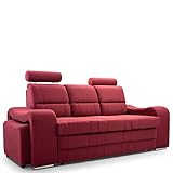 MKS MEBLE Praktisch Schlafsofa - Sofa mit Schlaffunktion und Bettkasten - Bettsofa Polstersofa Couch - Wohnzimmer Sofa mit Holzbeinen mit Zwei Hocker - Wenus Rotw