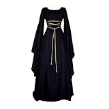 Briskorry Damen Mittelalter Kleid Gothic Retro Kleid Langarm Renaissance Cosplay Kostüm Prinzessin Kleid Lange Abendkleid Gebunden Taille Rockabilly Maxikleid Weihnachts Karneval Festlich Party S-5XL