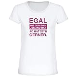 weißes Damen T-Shirt -Jo hat dich Gerner- Geschenkidee zu Weihnachten, Geschenk für Gute Zeiten, schlechte Zeiten Serien-Fans, GZSZ Fan-Artikel (lila)