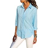 Wantess Damen-Langarm-Hemd mit unregelmäßigen Schlitzen, modisch, einfarbig, einfach, täglich, Komfort, große Größe, All-Match, Freizeithemd XL