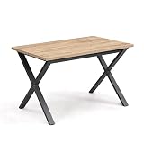 B&D home Esstisch Holz Industrial, Tischplatte 120x80 cm Sandeiche Optik, Kreuzgestell anthrazit, Tisch Esszimmermöbel, Küchentisch, Holztisch, Esszimmertisch, für Esszimmer, Kü