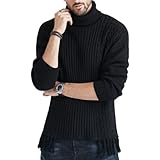 Herren Rollkragenpullover, modisch, einfarbig, Nähte, trendig, lässig, bequem, vielseitig, Basic, warmer Strickpulli, Schwarz , XX-Larg