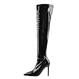 Only maker Damen Overknees Stretch Stiefel Stiletto Absatz Lack Optik Schwarz 46 EU