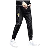 Julhold Herren Jeans Fleecehose Herbst Winter Denim Gerade Hose zum Anziehen Warme leichte Jogginghose mit elastischer Taille(Schwarz,XL)