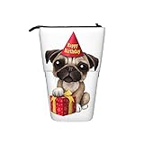 Teleskop Federmäppchen Stehen Stift Tasche,Süß Alles Gute Zum Geburtstag Mops Welpen Gedruckt Niedlichen Bleistift Organizer Box Schreibwaren Tasche Kosmetik