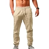 Huntrly Herren Freizeithose Lose Gerade Bein Leicht Bequem Kordelzug Elastische Taille Freizeithosen Zuhause Outdoor Vielseitige Hosen L