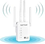 NETVIP WLAN Repeater Verstärker 1200Mbit/s WLAN Repeater (5GHz 867Mbit/s 2,4GHz 300Mbit/s) Repeater/Router/Access Point Modus,2 Ethernet Ports WLAN Repeater Signal kompatibel mit Allen WLAN G