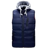 XWLY Steppweste Herren Herbst Winter Klassisch Einfarbig Stehkragen Strickjacke Herren Sweatjacke Slim Fit Komfortables Futter Ärmellos Winddicht Warm Männer Daunenweste L-Dark Blue3 L