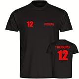 VIMAVERTRIEB® Kinder T-Shirt Freiburg - Trikot Nr. 12 - Druck:rot - Shirt Jungen Mädchen Fußball Fanshop Fanartikel - Größe:176 schw